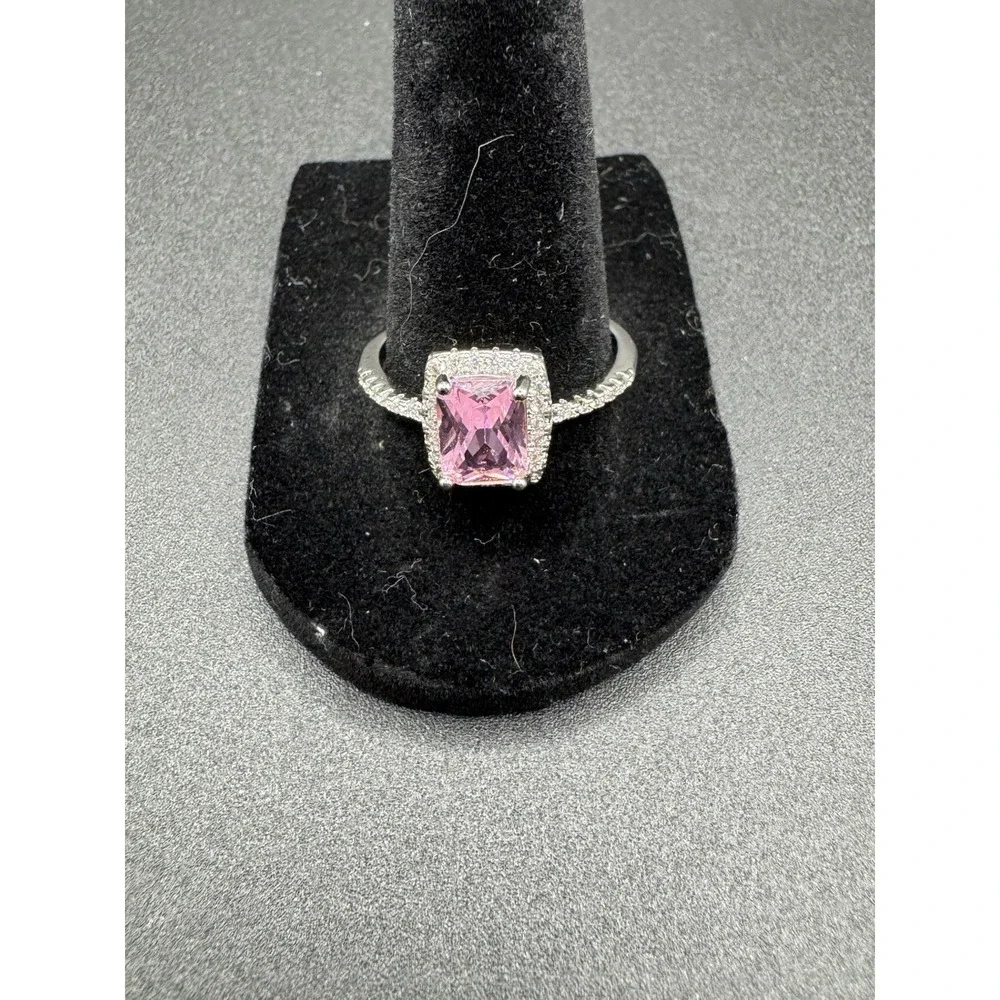 925 Sterling‎ Silver Square Pink Cubic Zirconia Cocktail Ring - Size 10